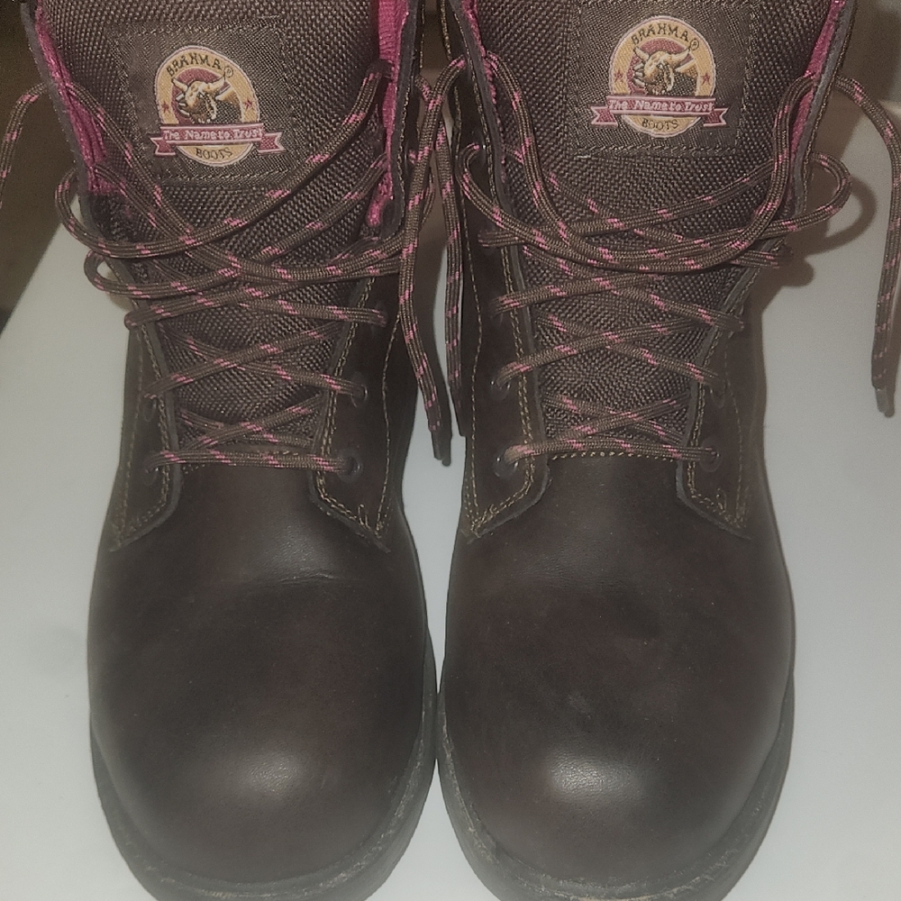 Brahma Dark Brown Boots with Pink Highlights